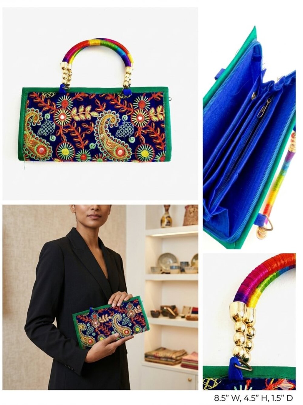 Bohemian Embroidered Paisley Mirror Work Clutch Bag